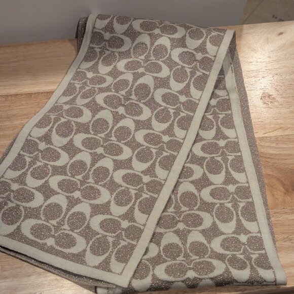 Coach Metallic Wool Blend Signature Logo Scarf - Picture 1 of 3